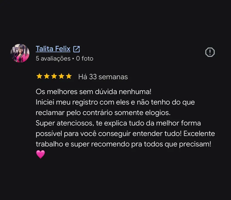 Avaliação 5 estrelas de Talita Felix no Google sobre a Marchiare