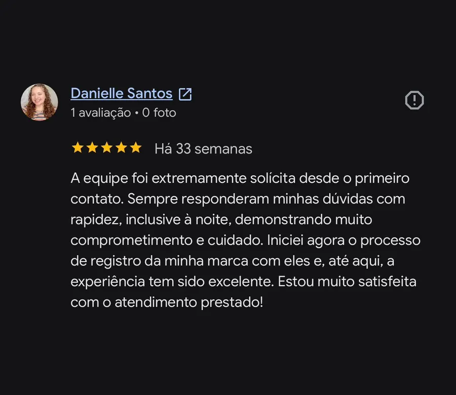 Avaliação 5 estrelas de Danielle Santos no Google sobre a Marchiare